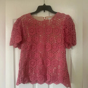 NWOT- Adyson Rae‎ Pink Kristy Crochet Top. Size Large.